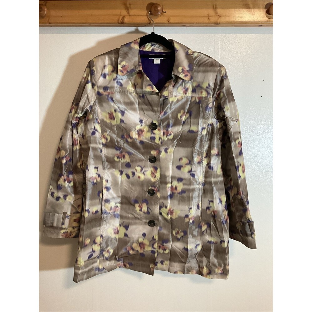 Coldwater Creek Women’s L 14 Floral Beige Jacket Button Front Art to Wear